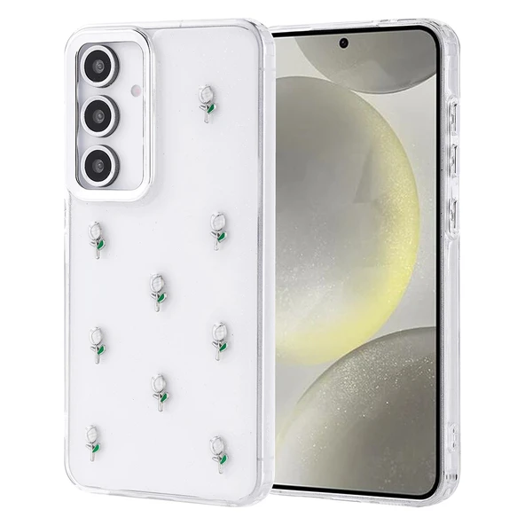 Galaxy S24 FE Kılıf Airbag Tasarımlı Simli Şeffaf Zore Kutup Kapak - 1