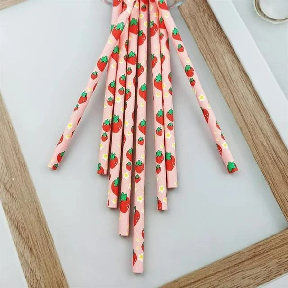 3B Trend Kağıt Pipet Çilek Desenli 25'li - Resim 5