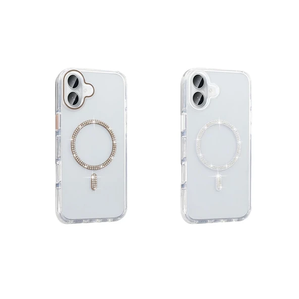 Apple iPhone 16 Plus Kılıf Taşlı Tasarım M-safe Şarj Özellikli Zore Koment Silikon Kapak - Resim 6