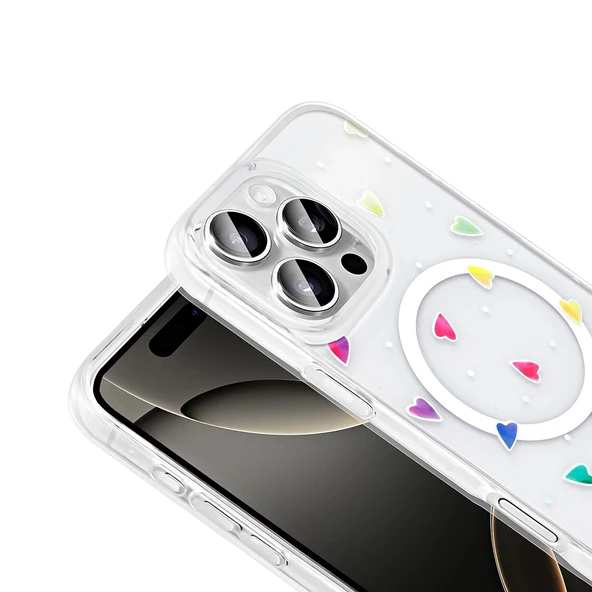 Apple iPhone 16 Pro Kılıf M-Safe Şarj Özellikli Şeffaf Zore Folk Sert Kapak - Resim 10