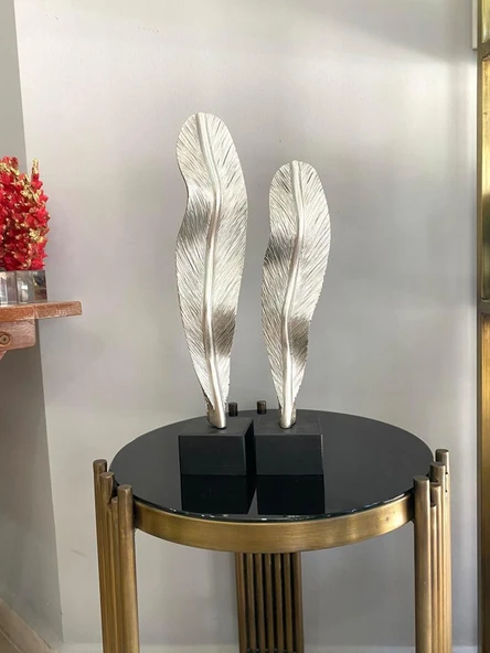 2 Li Dekoratif Kaideli Tüy Yaprak Biblo Modern Özel Tasarım Obje - Resim 2