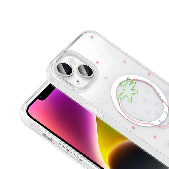 Apple iPhone 15 Kılıf M-Safe Şarj Özellikli Şeffaf Zore Folk Sert Kapak - Resim 9