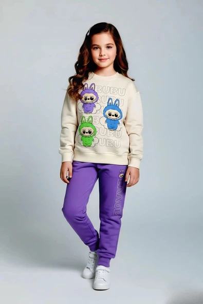 Labubu Desenli Kız Çocuk Lila Renk Eşofman Takım 2 li Set - 3