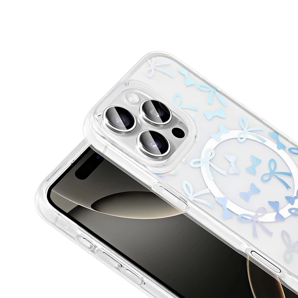 Apple iPhone 16 Pro Kılıf M-Safe Şarj Özellikli Şeffaf Zore Folk Sert Kapak - Resim 11