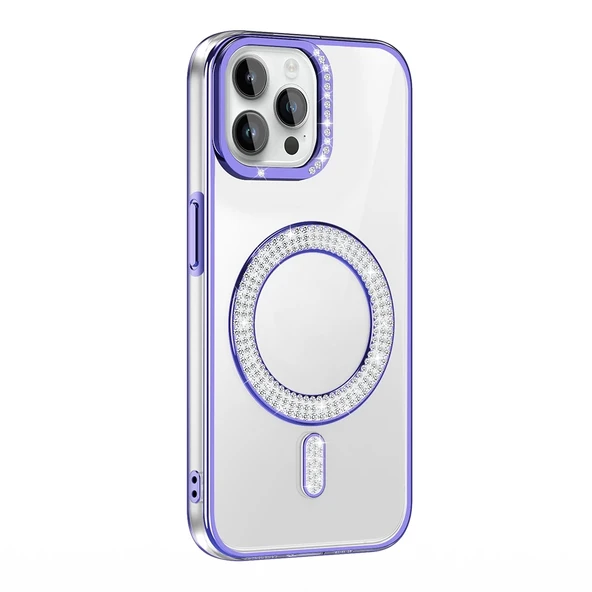 Apple iPhone 12 Pro Kılıf Pırlanta Taş Tasarımlı M-safe Şarj Özellikli Zore Karetta Silikon Kapak