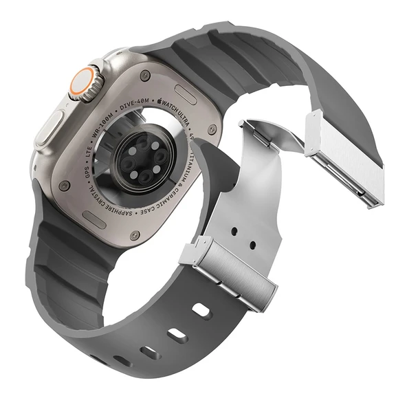 Apple Watch 10 46mm Zore KRD-145 Metal Tokalı Silikon Kordon - 8