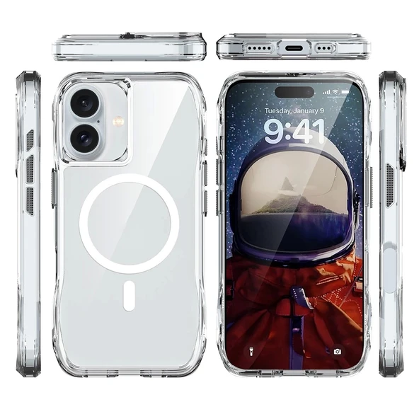 Apple iPhone 16 Kılıf M-safe Şarj Özellikli Airbagli Şeffaf Zore İncek Kapak - 4