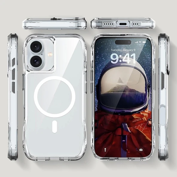 Apple iPhone 16 Kılıf M-safe Şarj Özellikli Airbagli Şeffaf Zore İncek Kapak - 5