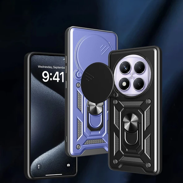 Xiaomi Redmi Note 14 Pro 4G Kılıf Magnetik Standlı Kamera Korumalı Zore Sürgülü Vega Kapak - 2