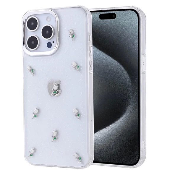 Apple iPhone 15 Pro Max Kılıf Airbag Tasarımlı Simli Şeffaf Zore Kutup Kapak