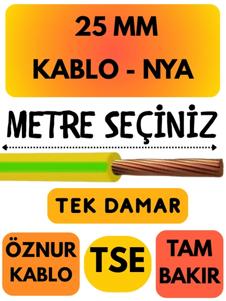 Öznur 25 MM NYA Kablo Metre Seçenekli (Sarı-Yeşil) ürün görseli 1