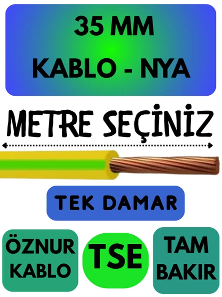 Öznur 35 MM NYA Kablo Metre Seçenekli (Sarı-Yeşil)