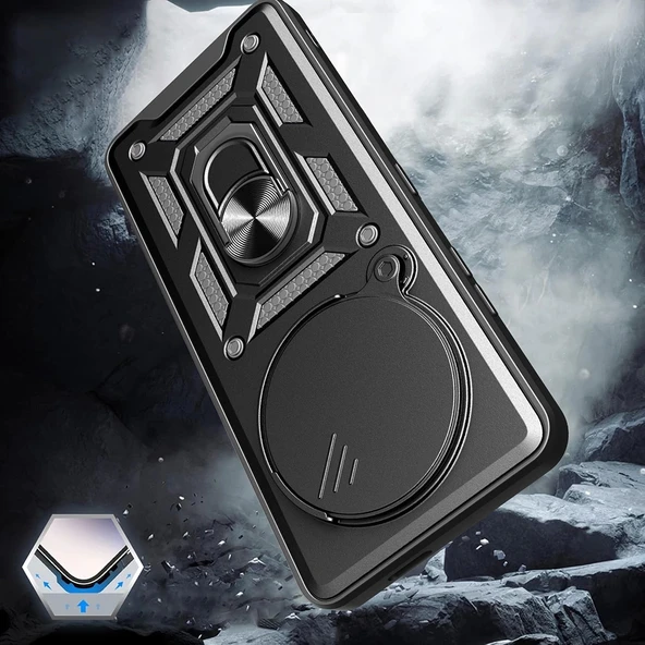 Xiaomi Redmi Note 14 Pro 4G Kılıf Magnetik Standlı Kamera Korumalı Zore Sürgülü Vega Kapak - 5