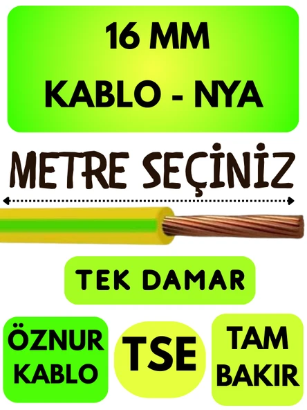 Öznur 16 MM NYA Kablo Metre Seçenekli (Sarı-Yeşil) ürün görseli 1