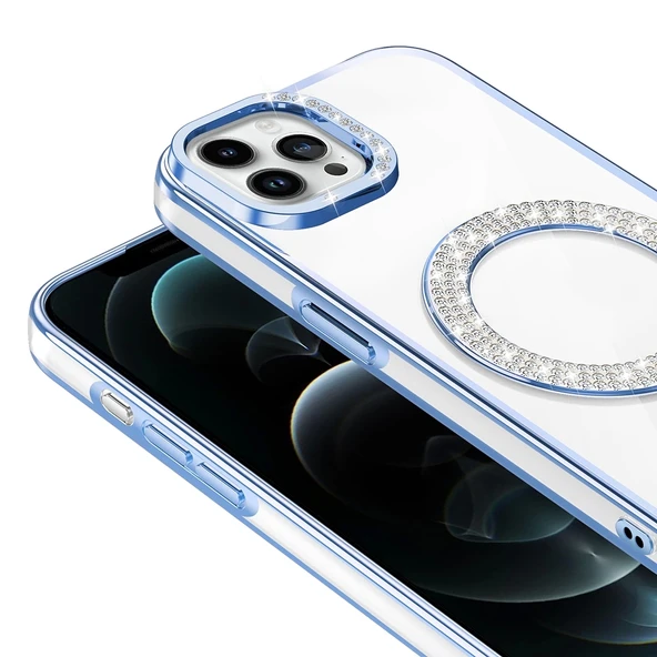 Apple iPhone 12 Pro Kılıf Pırlanta Taş Tasarımlı M-safe Şarj Özellikli Zore Karetta Silikon Kapak - 3
