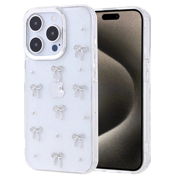 Apple iPhone 15 Pro Kılıf Airbag Tasarımlı Simli Şeffaf Zore Kutup Kapak