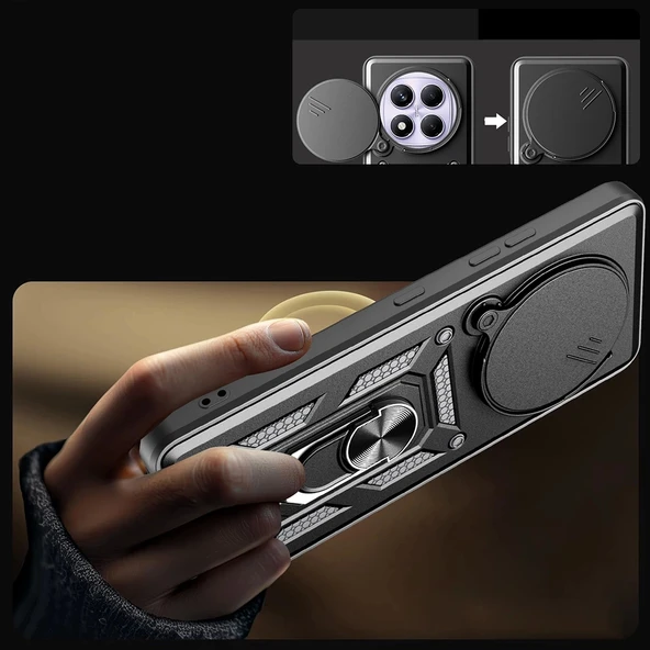 Xiaomi Redmi Note 14 Pro 4G Kılıf Magnetik Standlı Kamera Korumalı Zore Sürgülü Vega Kapak - 7