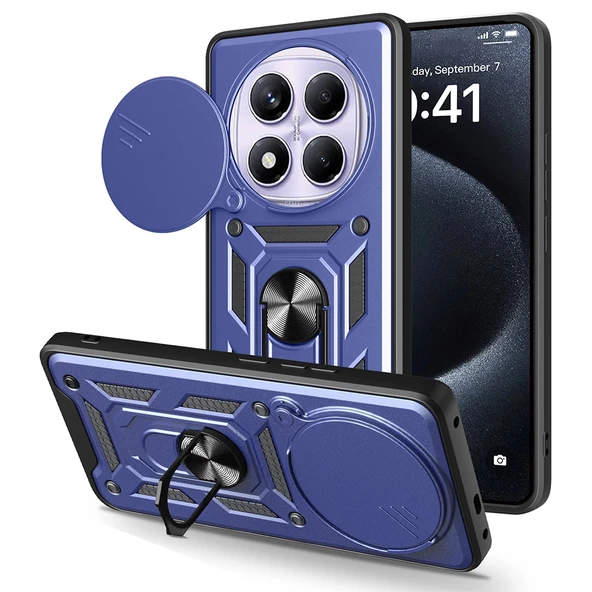 Xiaomi Redmi Note 14 Pro 4G Kılıf Magnetik Standlı Kamera Korumalı Zore Sürgülü Vega Kapak