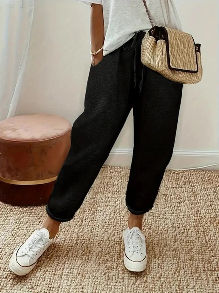 Kadın Yüksek Bel Lastikli Belde Bağcık Detaylı Aerobin Pantolon ürün görseli