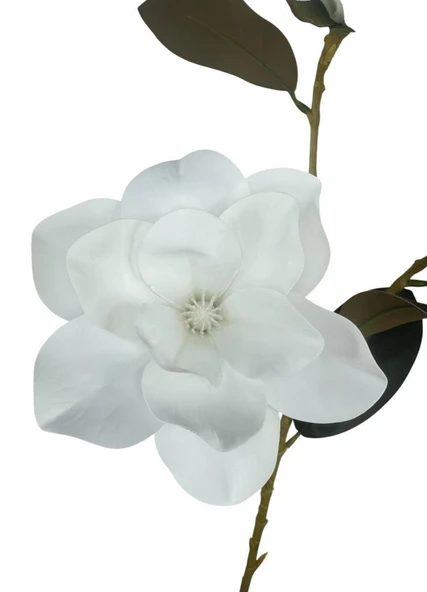 Yapay Çiçek Beyaz Manolya Islak Doku 3 Kafalı Uzun Dal Çiçek Flowers 80cm - 6