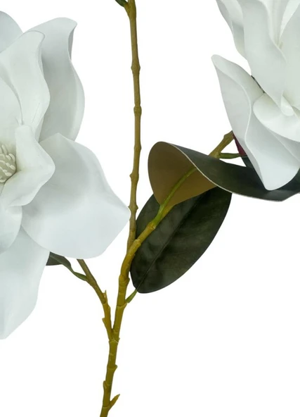 Yapay Çiçek Beyaz Manolya Islak Doku 3 Kafalı Uzun Dal Çiçek Flowers 80cm - 5