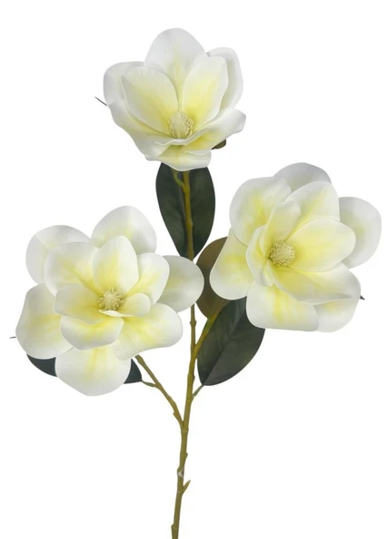 Yapay Çiçek Krem Manolya Islak Doku 3 Kafalı Uzun Dal Çiçek Flowers 80cm - Resim 4