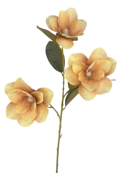 Yapay Çiçek Somon Manolya Islak Doku 3 Kafalı Uzun Dal Çiçek Flowers 80cm - Resim 3