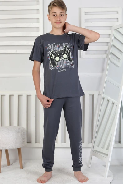 Gamer Console Desenli Kısa Kollu Erkek Çocuk Pijama Takımı - Resim 4