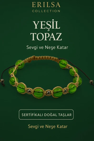 Sertifikalı Yeşil Topaz Bileklik – Sevgi ve Neşe Katıcı Enerji Taşı Takı ürün görseli