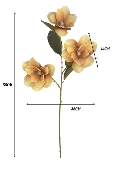 Yapay Çiçek Somon Manolya Islak Doku 3 Kafalı Uzun Dal Çiçek Flowers 80cm - Resim 2