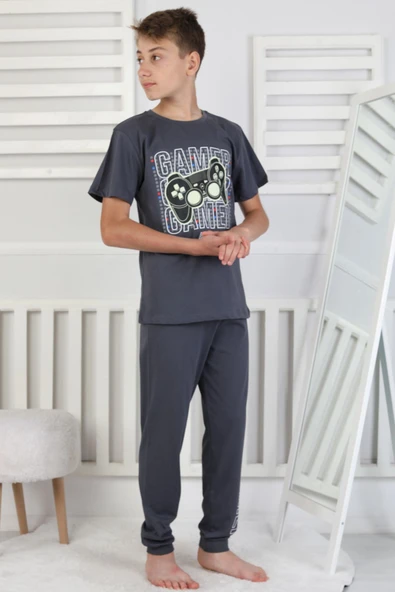 Gamer Console Desenli Kısa Kollu Erkek Çocuk Pijama Takımı - Resim 5