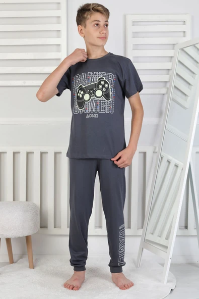 Gamer Console Desenli Kısa Kollu Erkek Çocuk Pijama Takımı - Resim 7