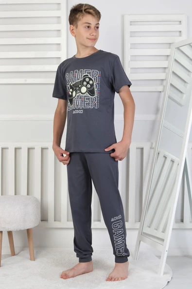 Gamer Console Desenli Kısa Kollu Erkek Çocuk Pijama Takımı - Resim 3