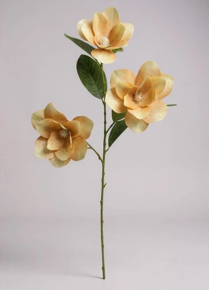 Yapay Çiçek Somon Manolya Islak Doku 3 Kafalı Uzun Dal Çiçek Flowers 80cm ürün görseli 1