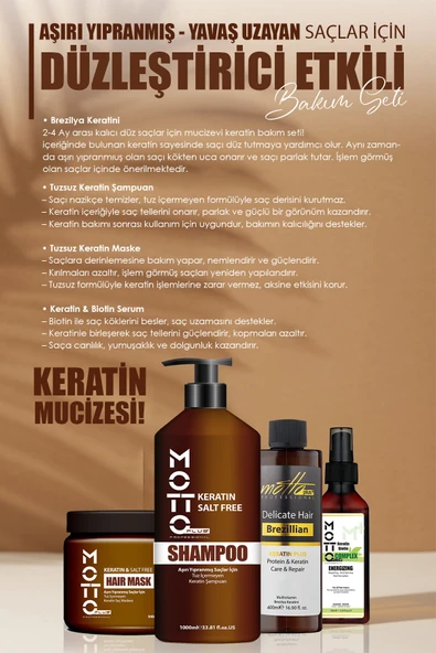 Motto Plus Professional 4'Lü Brezilya Fönü Şampuan Keratin Saç Düzleştirici Botox Bakım Seti (KERATİN-ŞAMPUAN-MASKE-SERUM) - 3