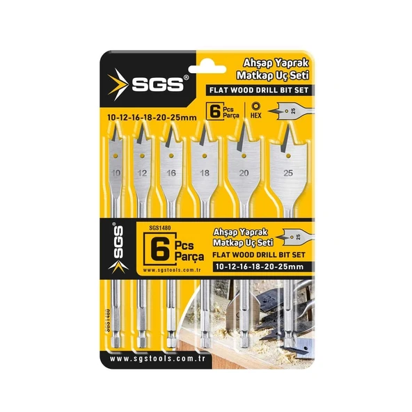 SGS 6 PARÇA AHŞAP YAPRAK MATKAP UCU SETİ - 1