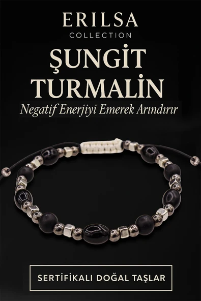 Sertifikalı Şungit - Turmalin Taşı Bileklik – Negatif Enerjiyi Arındırıcı Takı ürün görseli