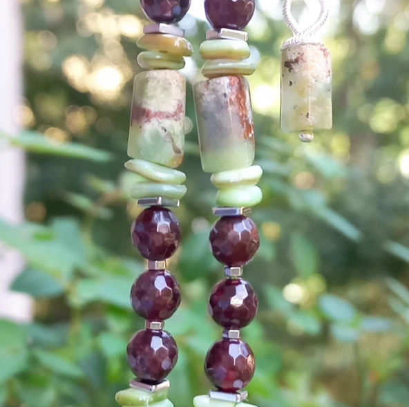 2402 Garden Kuvars Garnet Krizopras Sedef el yapımı kolye - 6