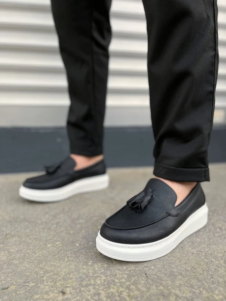 JY154 Blaze Bağcıksız Püsküllü Cilt Erkek Günlük Spor Klasik Ayakkabı CBT - Siyah - Resim 2