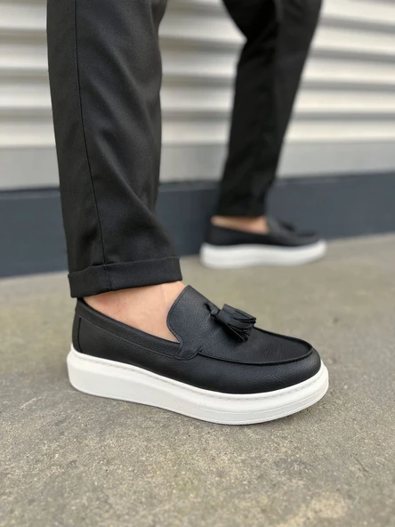 JY154 Blaze Bağcıksız Püsküllü Cilt Erkek Günlük Spor Klasik Ayakkabı CBT - Siyah ürün görseli