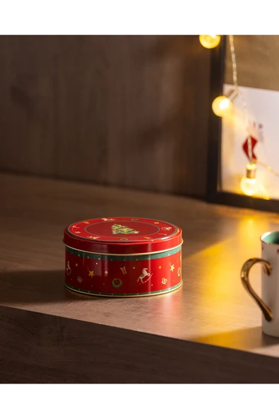 Bonni Yuvarlak Metal Kutu - Küçük Boy - Kırmızı - Resim 2