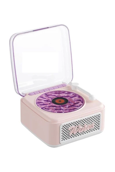 Nostalji Plak Görünüm Mini Dekor Waves BT Işıklı Müzik Çalar Saat Tf Kart Aux Özellikli - 6