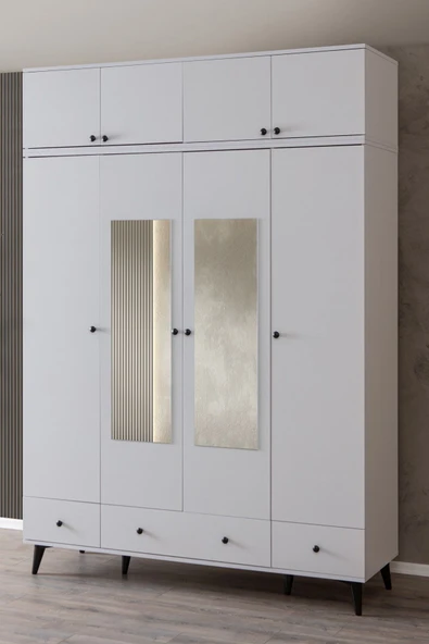 Gardırop, Bianca 4 Kapaklı Aynalı Dolap ve Yüklük ürün görseli