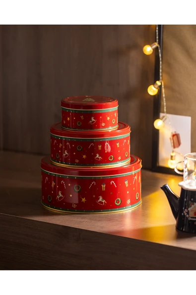Bonni Yuvarlak Metal Kutu - Küçük Boy - Kırmızı - Resim 4
