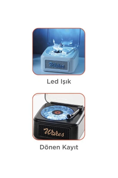 Nostalji Plak Görünüm Mini Dekor Waves BT Işıklı Müzik Çalar Saat Tf Kart Aux Özellikli - 3