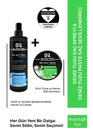 Black Red Saç Sea Salt Deniz Tuzu Saç Spreyi & Seal Salt Paste Saç Şekillendirici Mat Wax 2'li Set - 1