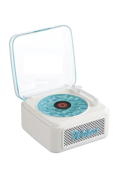 Nostalji Plak Görünüm Mini Dekor Waves BT Işıklı Müzik Çalar Saat Tf Kart Aux Özellikli - 4