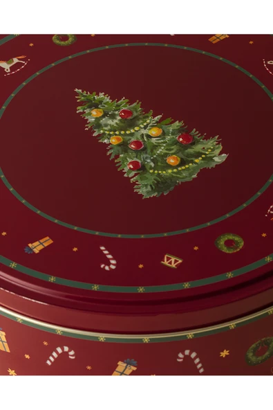 Bonni Yuvarlak Metal Kutu - Orta Boy - Kırmızı - Resim 8