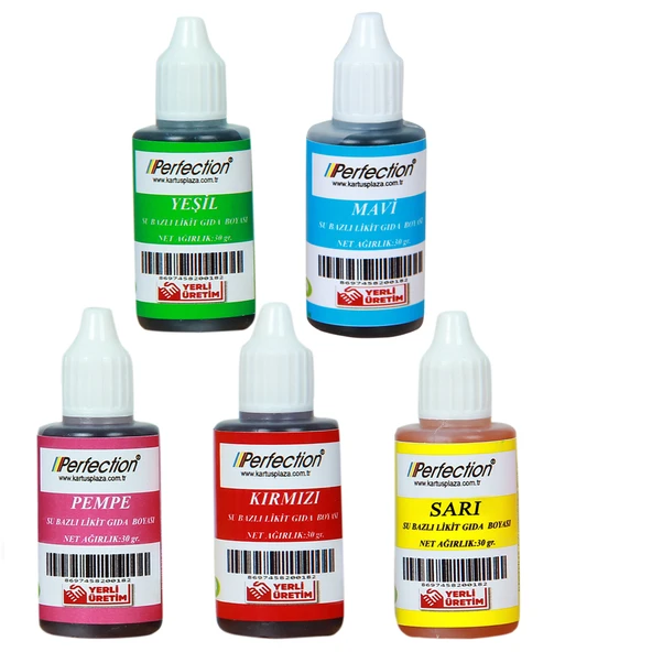 Perfection CHEF 5'li Sıvı Su Bazlı Likit Gıda Boyası Pembe Sarı Kırmızı Mavi Yeşil 5 X 30 gr . ürün görseli
