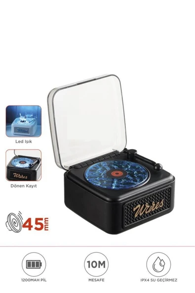 Nostalji Plak Görünüm Mini Dekor Waves BT Işıklı Müzik Çalar Saat Tf Kart Aux Özellikli - 7